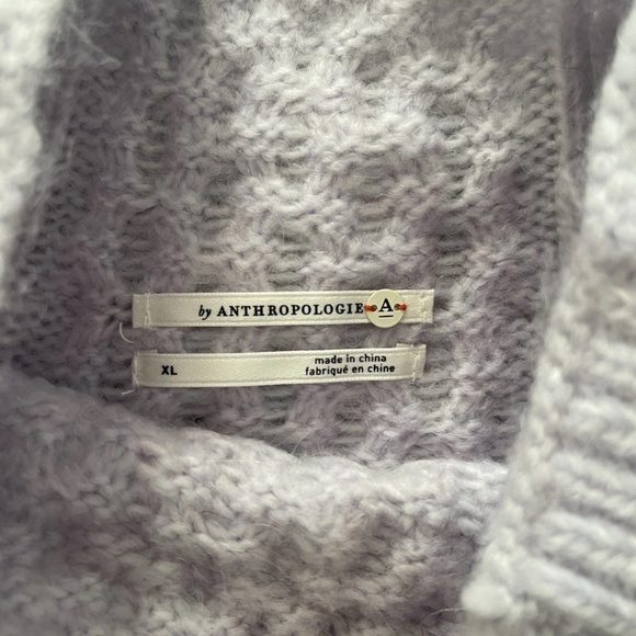 Anthropologie Womens Mock Neck Sweater XL Alpaca Blend Cable Knit Lavender Tunic - Picture 2 of 6